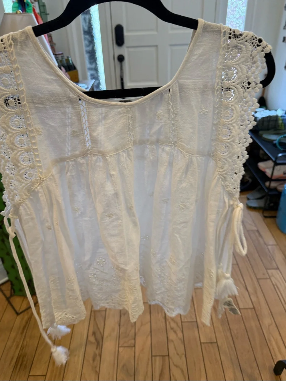 Free people Boho Crochet-Trim White Sleeveless Peasant Top